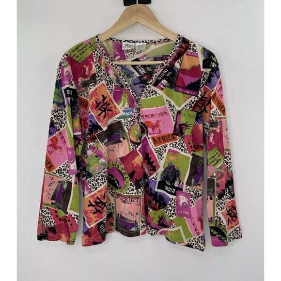 Vtg Norm Thompson Silk Blend Wearable Art Blouse Y2K Retro Streetwear Size‎ L - Picture 1 of 9
